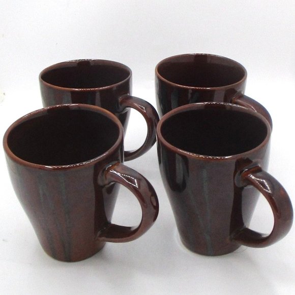 Joseph Abboud Mahogany Brown Ceramic Mugs With Drip Glaze Finish Set of 4 kit - Picture 1 of 5